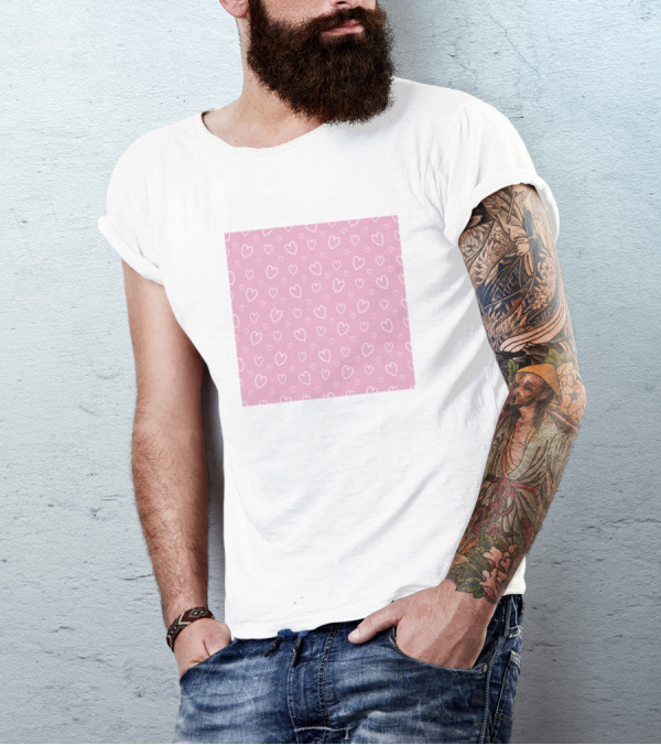 Hearts Pattern Pink And White Repeating T-Shirt