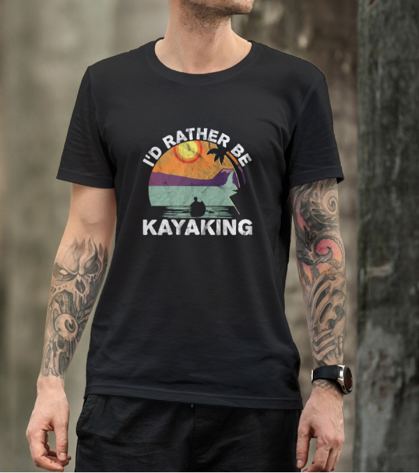 I'd Rather Be Kayaking Retro Sunset Lake Adventure T-Shirt