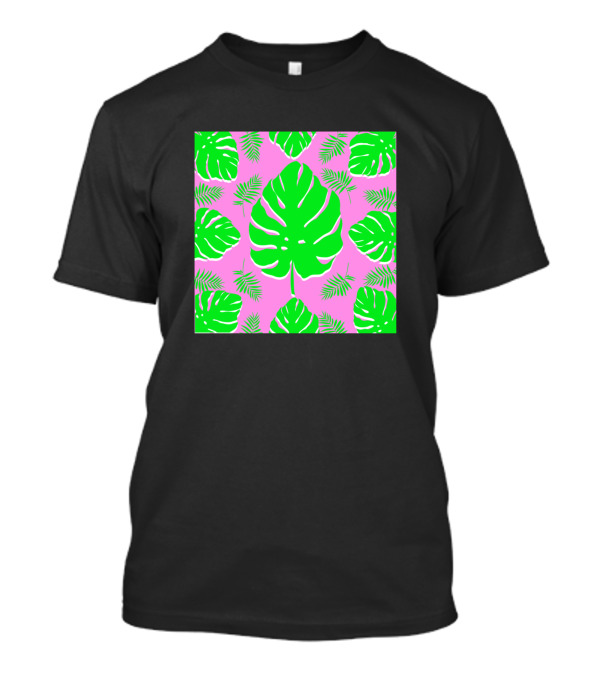 Green Monstera Leaves On Pink Background T-Shirt