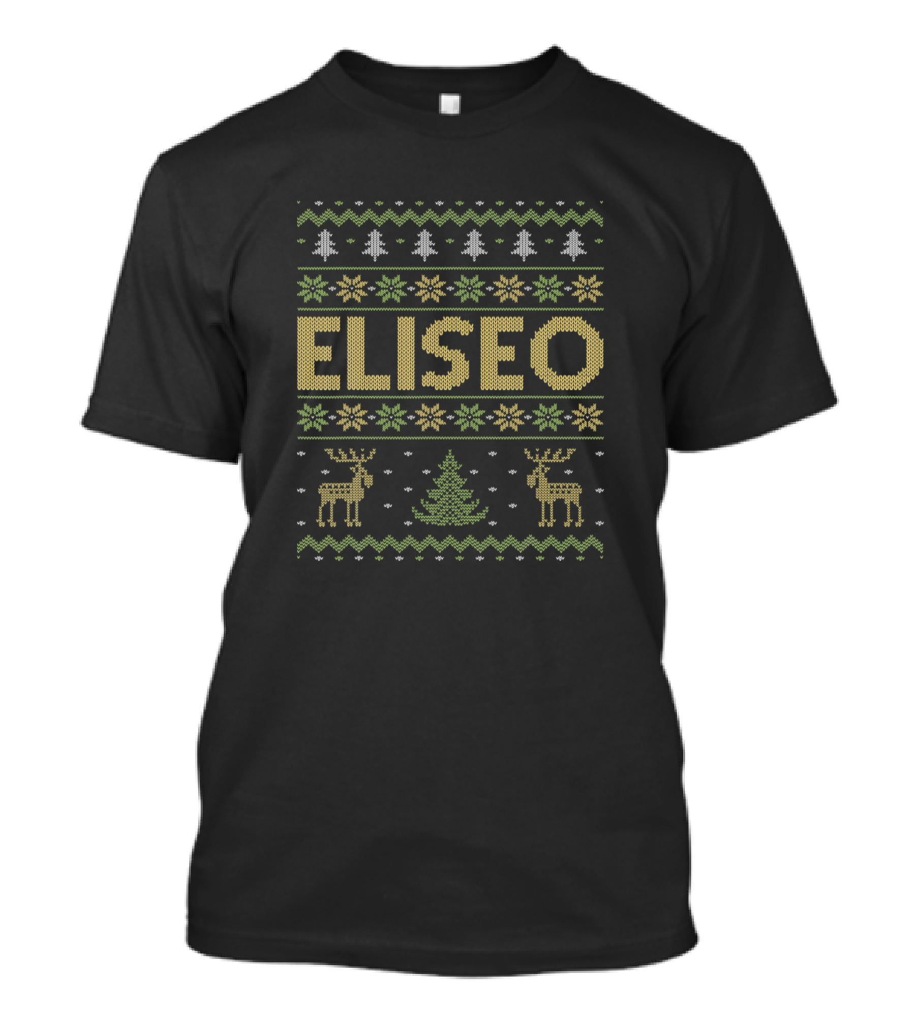 Eliseo Ugly Christmas Sweater With Reindeer And Trees T-Shirt