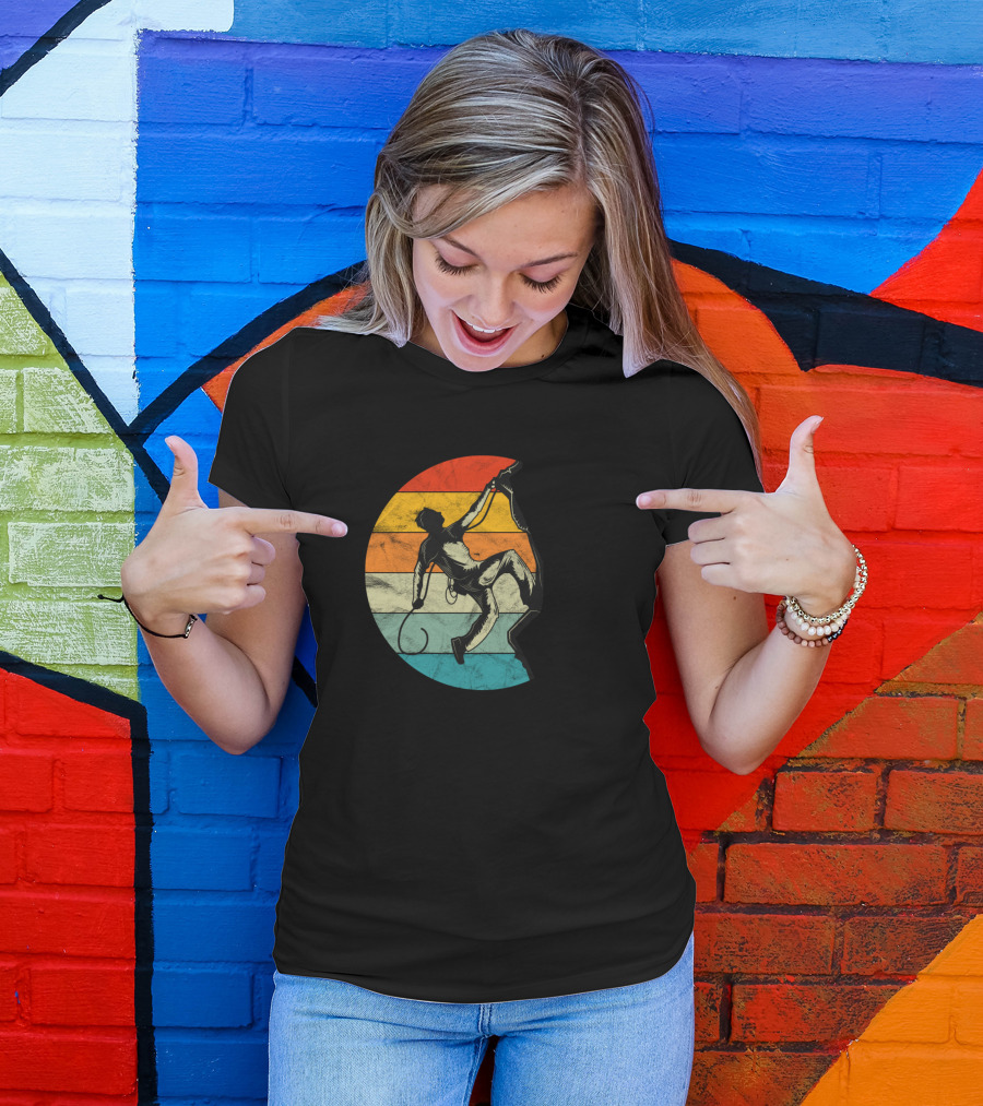 Mountaineering Mountain Climbing Sunset Vintage Retro Stripes T-Shirt