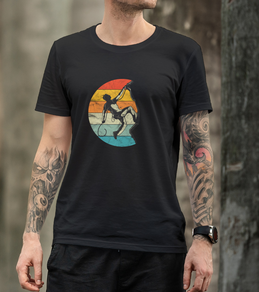 Mountaineering Mountain Climbing Sunset Vintage Retro Stripes T-Shirt