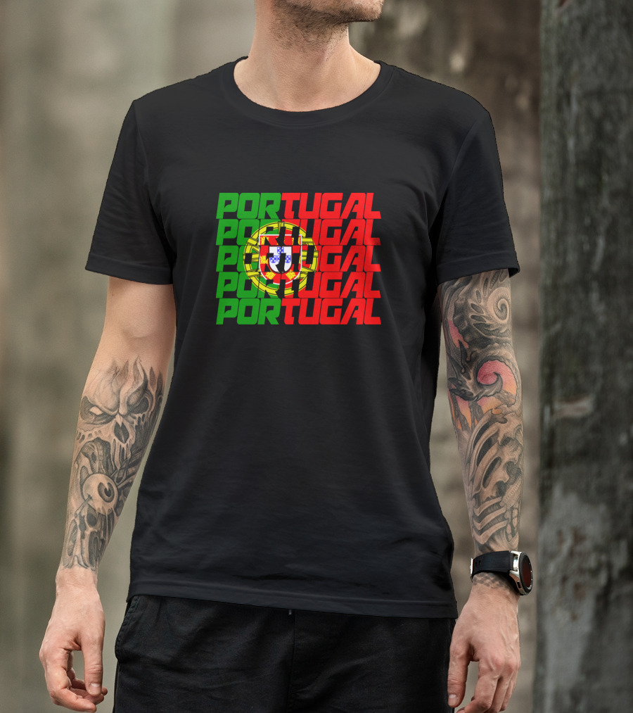 Portugal National Flag And Lettering Repeated T-Shirt