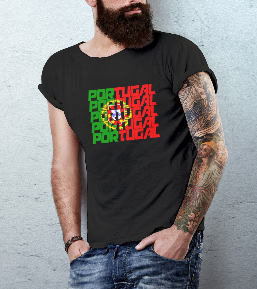 Portugal National Flag And Lettering Repeated T-Shirt