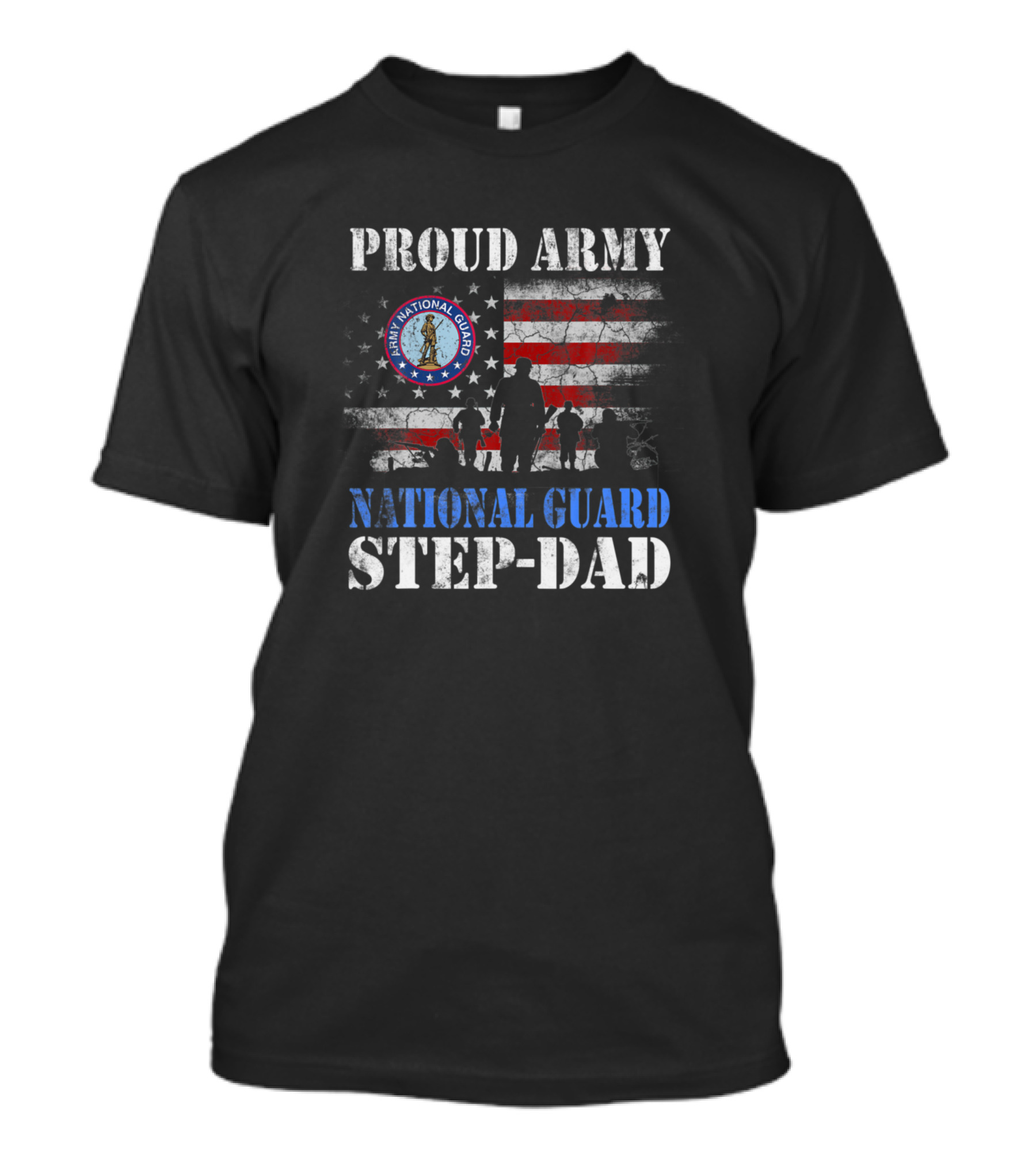Proud Army National Guard Step-Dad Veteran American Flag T-Shirt