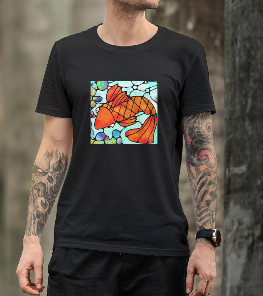 Red Gold Fish Stained Glass T-Shirt