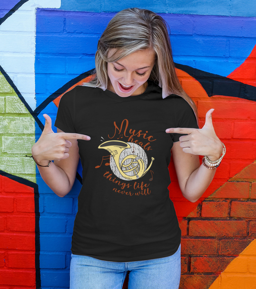 Music Heals Things Life Never Will Saxophone For Brass Music Fans T-Shirt