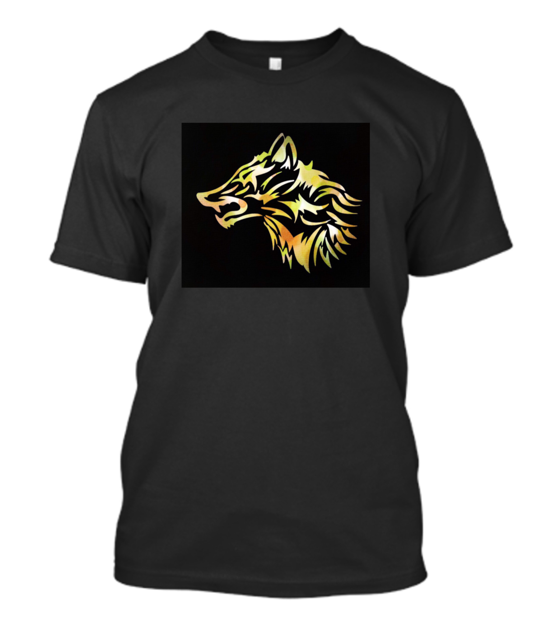 Golden Tribal Wolf Head Profile T-Shirt