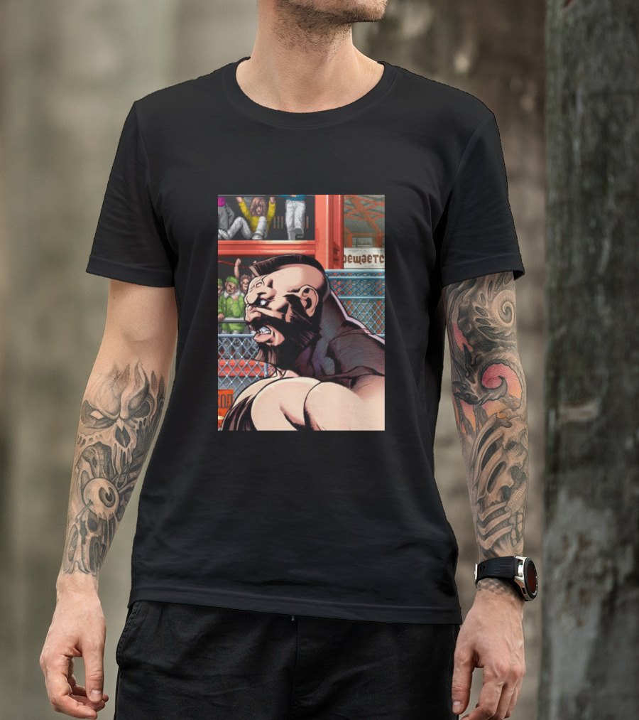 Zangief Character Artwork With Wrestling Arena Background T-Shirt