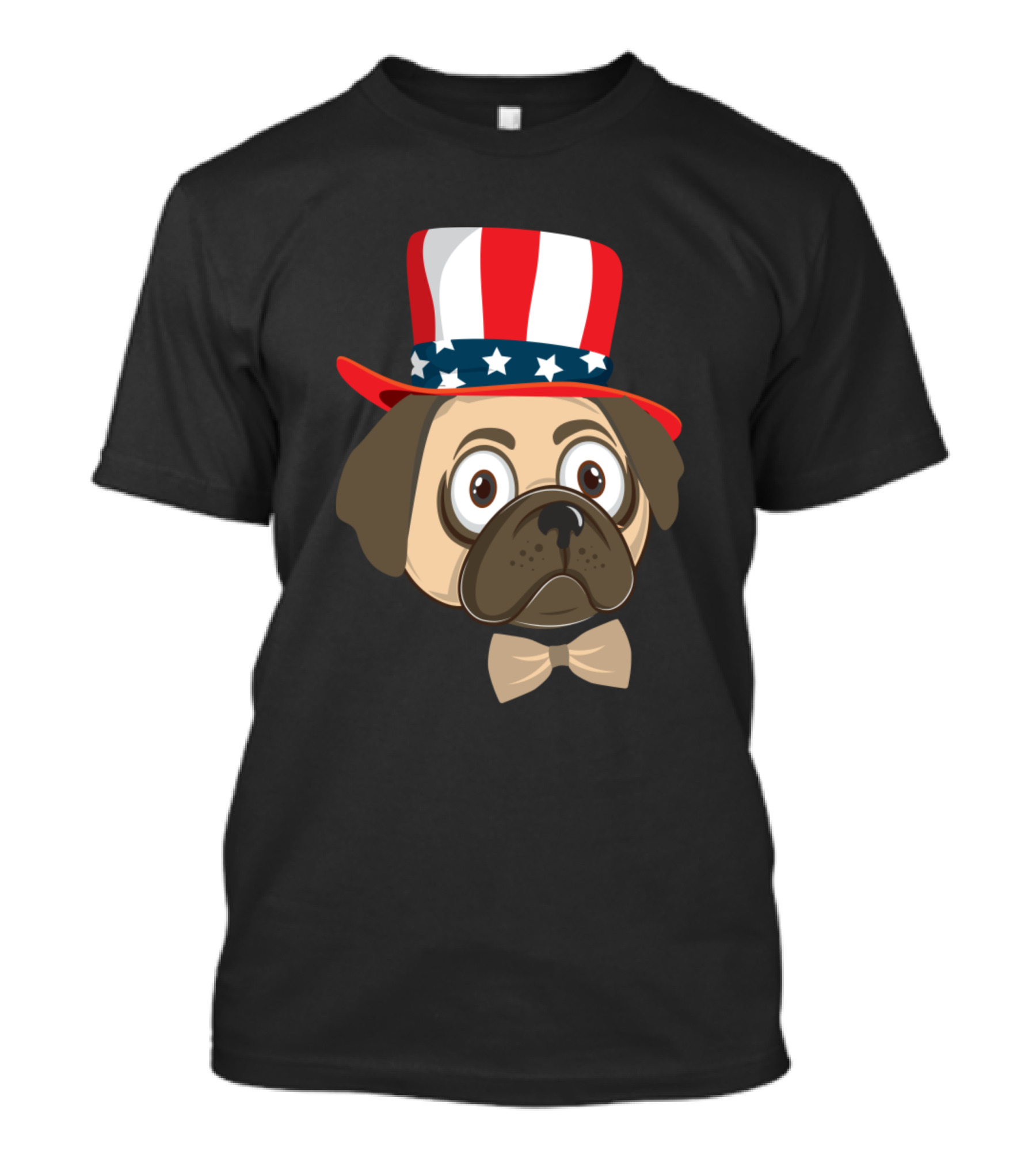 American Pug Uncle Sam Hat Bow Tie T-Shirt