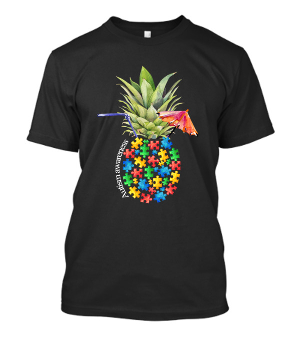 Autism Awareness Puzzle Piece Pineapple With Umbrella T-Shirt