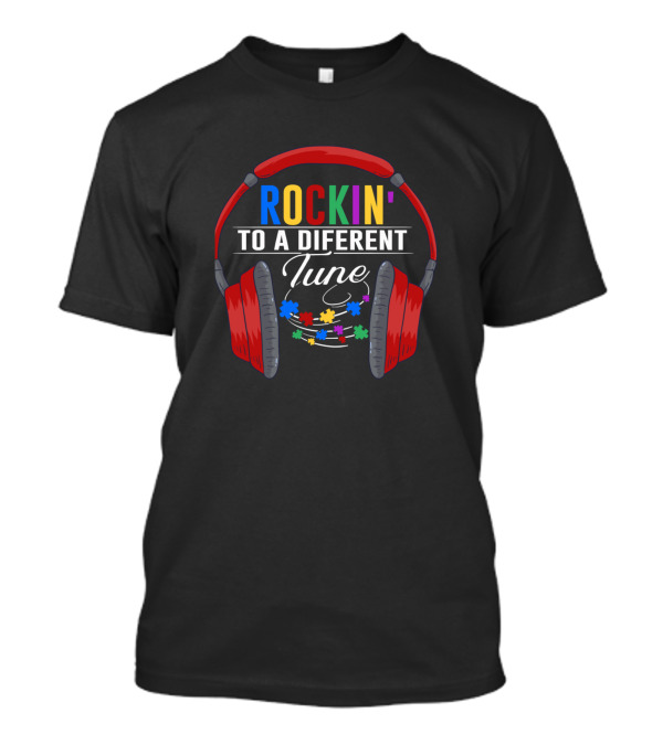 Autism Awareness Rockin' To A Different Tune With Colorful Headphones And Puzzle Pieces T-Shirt