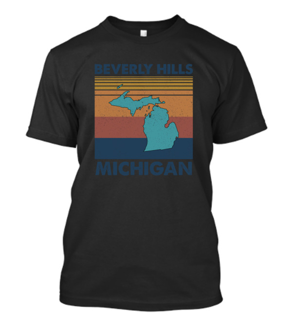 Beverly Hills Michigan Map Retro Stripes T-Shirt