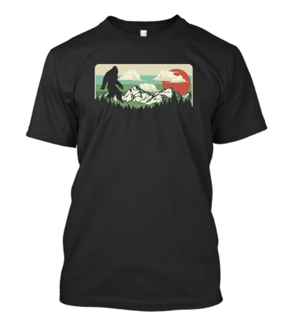 Bigfoot Silhouette Vintage Mountains Forest Outdoor Adventure T-Shirt