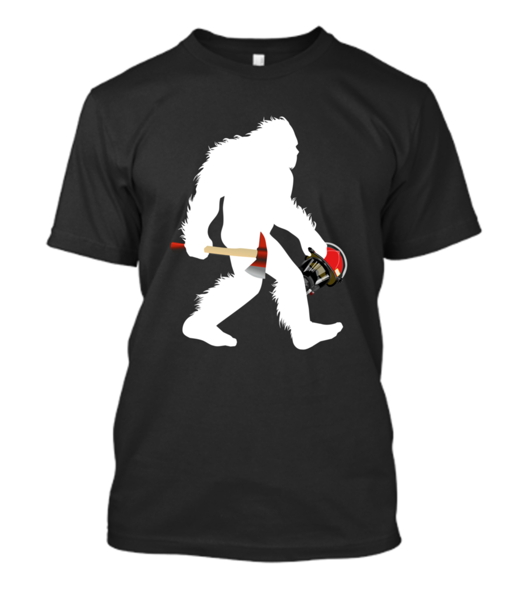 Bigfoot Wildland Firefighter Woodland Sasquatch Axe And Helmet T-Shirt