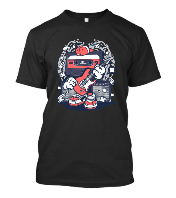 Cassette Guitar Hero Icon With Red Sneakers And Amplifier T-Shirt
