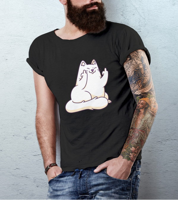 Cat With Middle Finger Gesture Iconic T-Shirt