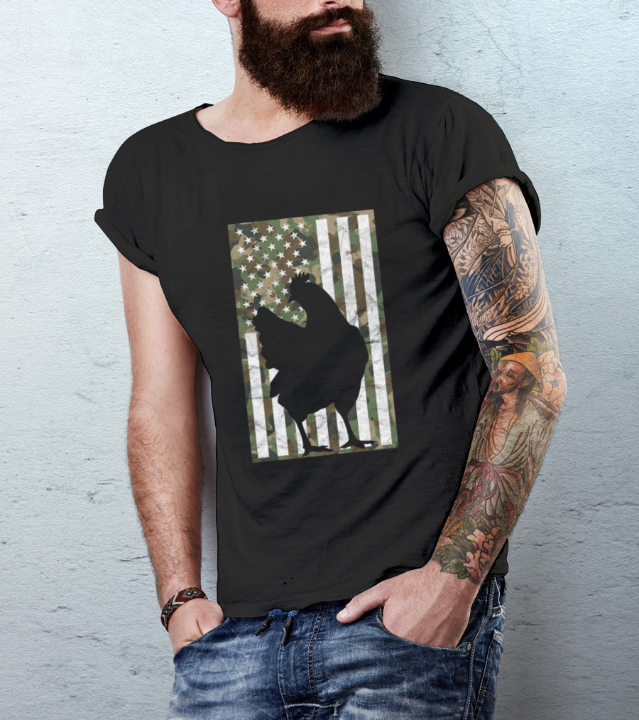 Chicken Camo Camouflage American Flag Silhouette USA T-Shirt