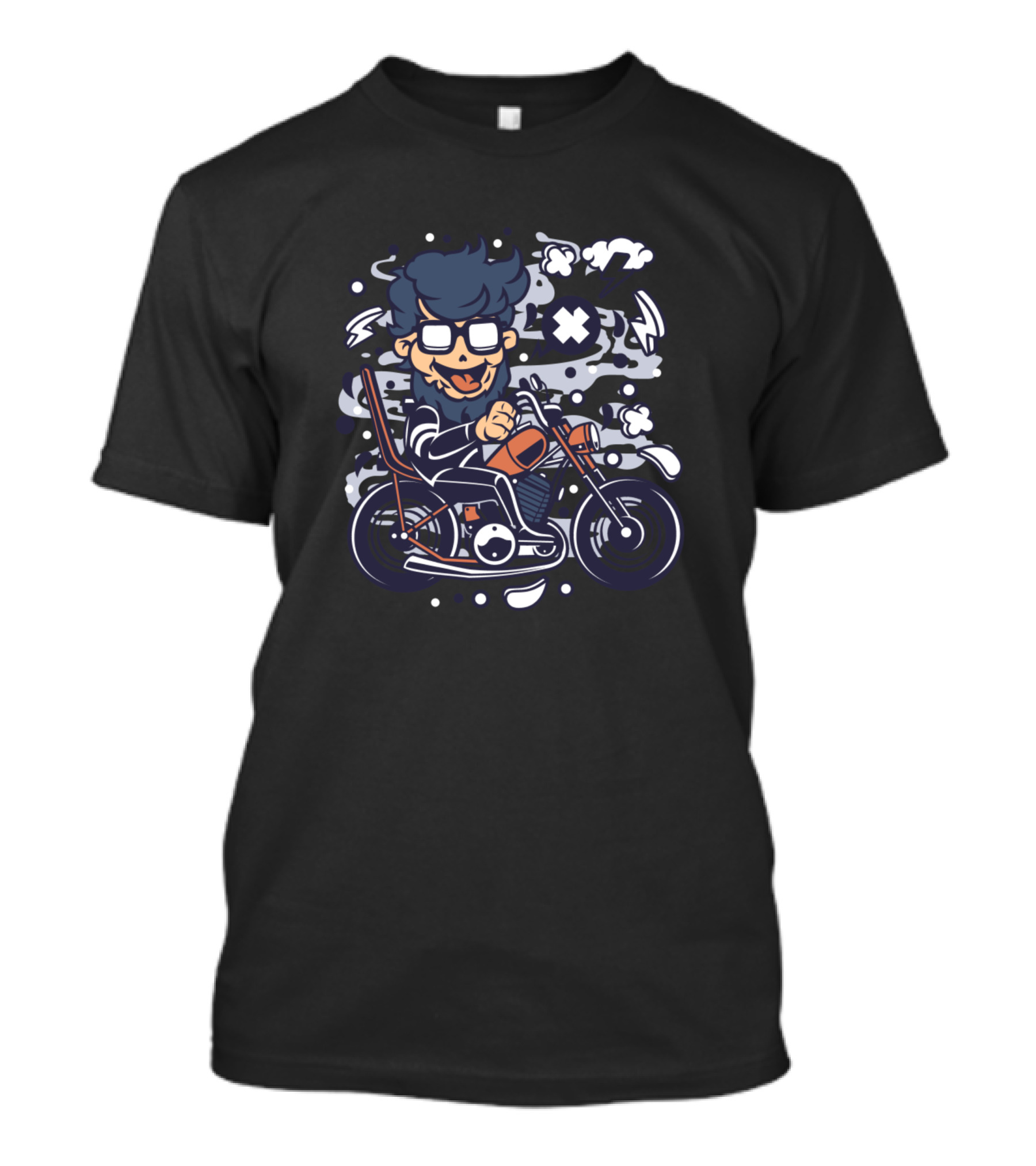 Chopper Hipster Cartoon Motorcyclist With Glasses And Beard T-Shirt