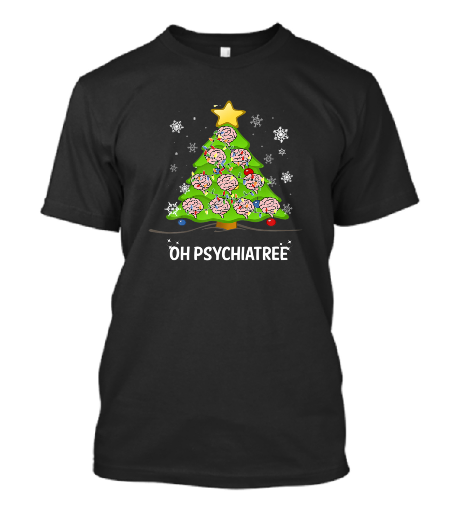 Christmas Tree Oh Psychiatree Psychiatrist Brain Snowflakes T-Shirt