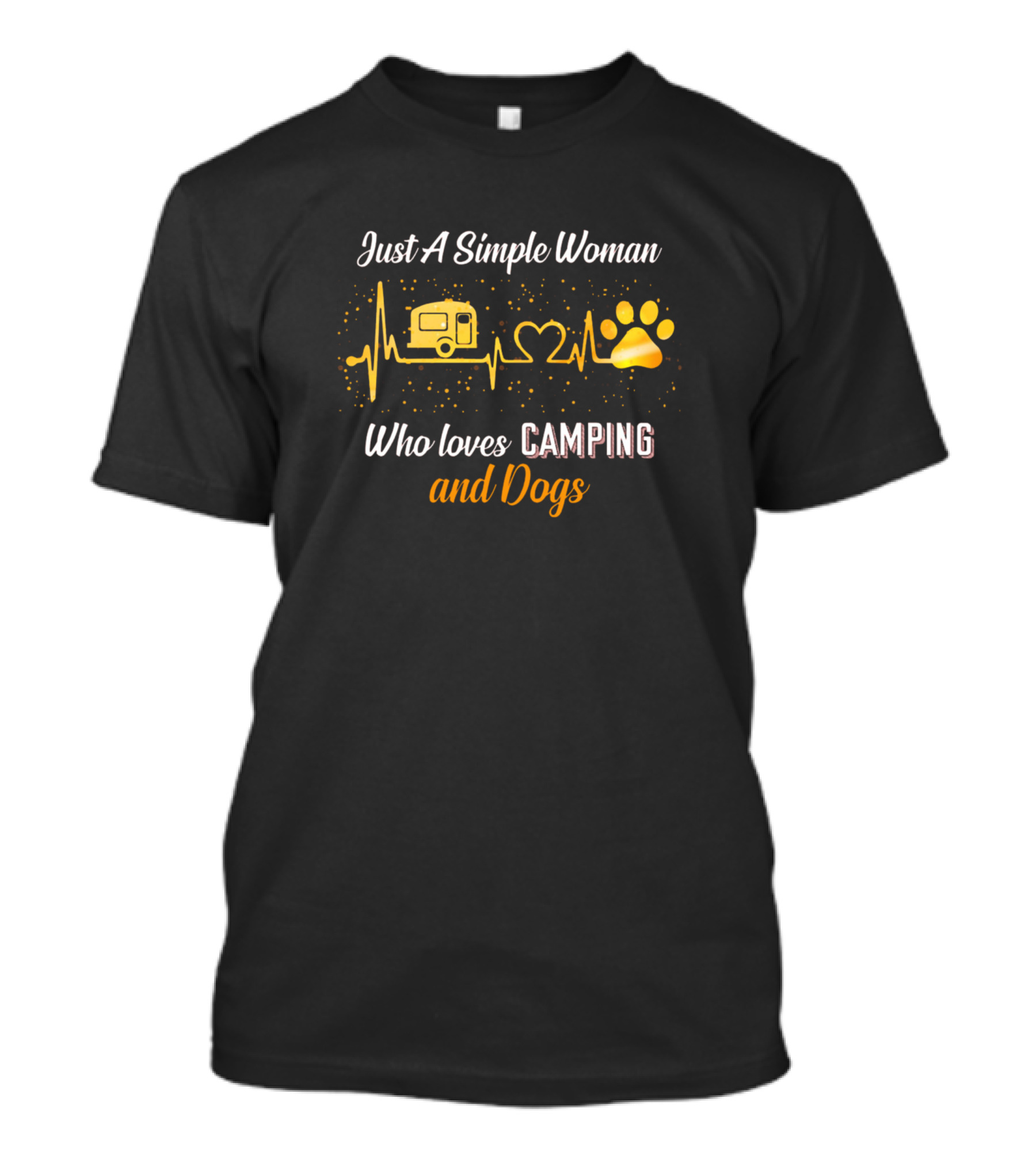 Just A Simple Woman Who Loves Camping Heartbeat And Dogs Paw T-Shirt