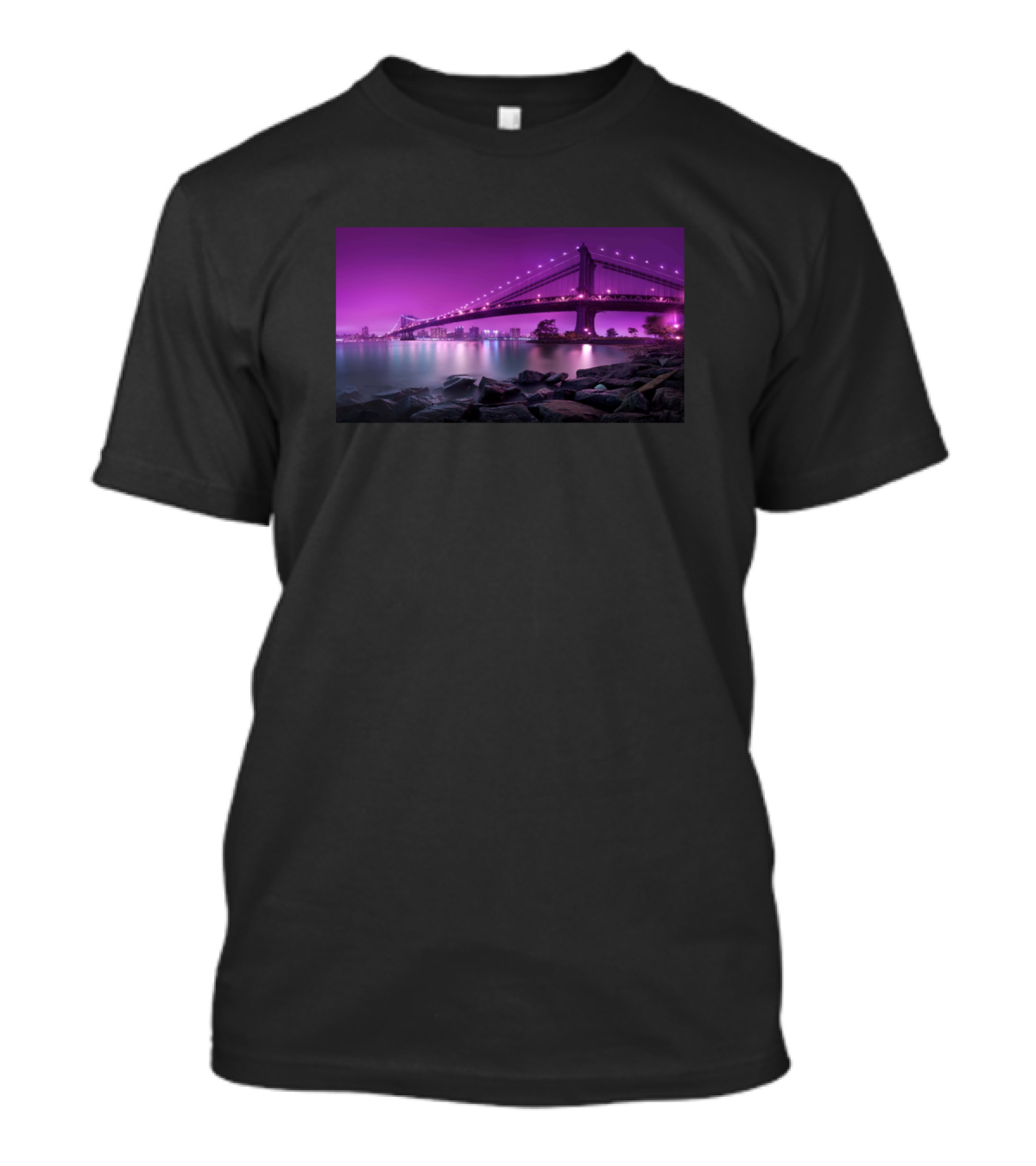 Manhattan Bridge Purple Night Scene T-Shirt
