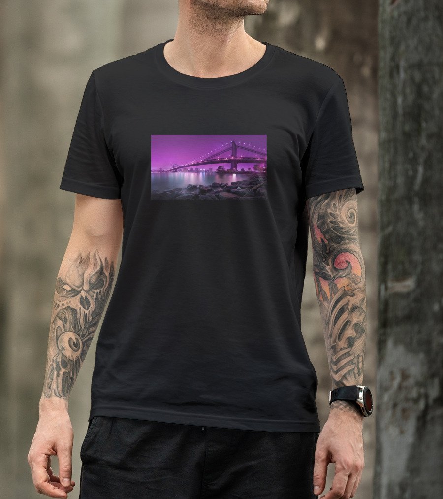 Manhattan Bridge Purple Night Scene T-Shirt
