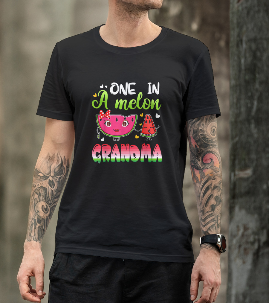 ONE IN A MELON GRANDMA FUNNY WATERMELON WITH BOW AND HEARTS T-Shirt