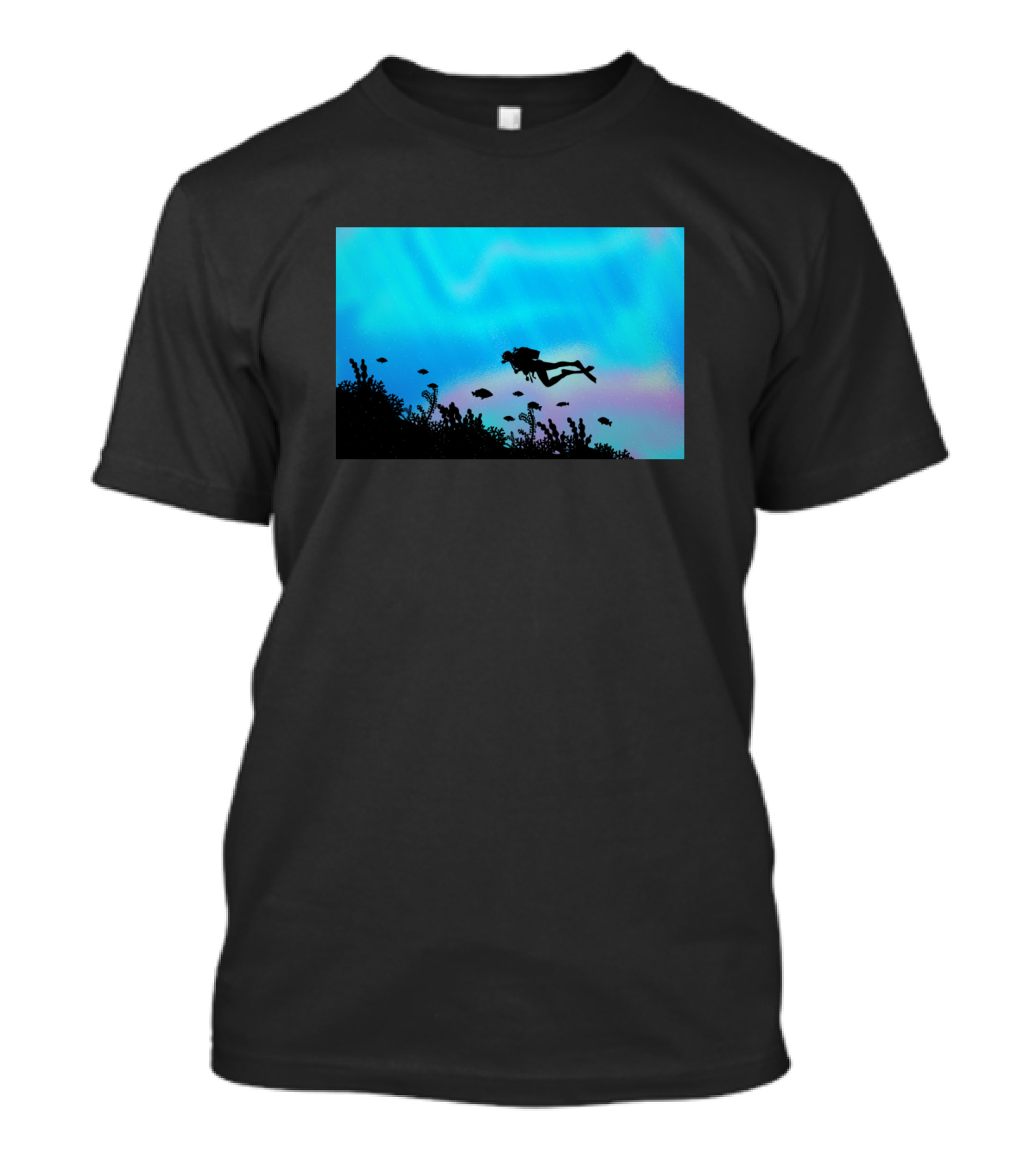 Scuba Diving In Vibrant Underwater Reef Scene With Colorful Fish And Aquatic Life T-Shirt
