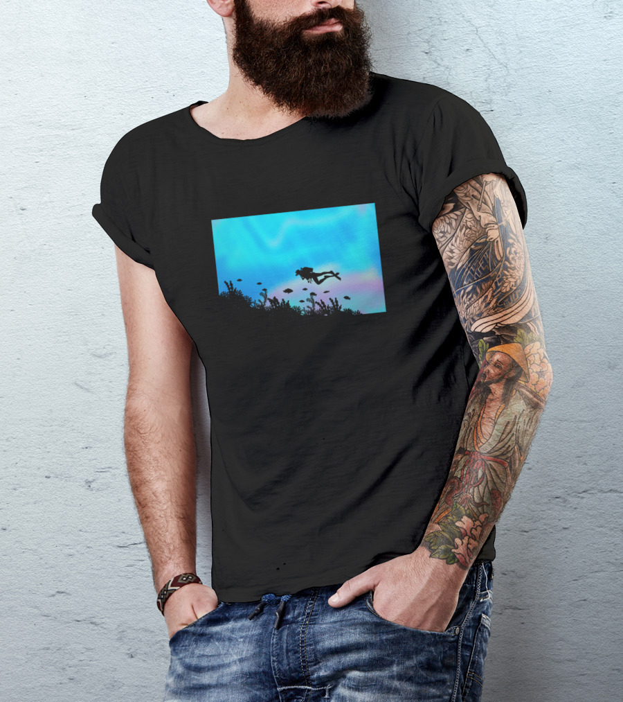 Scuba Diving In Vibrant Underwater Reef Scene With Colorful Fish And Aquatic Life T-Shirt