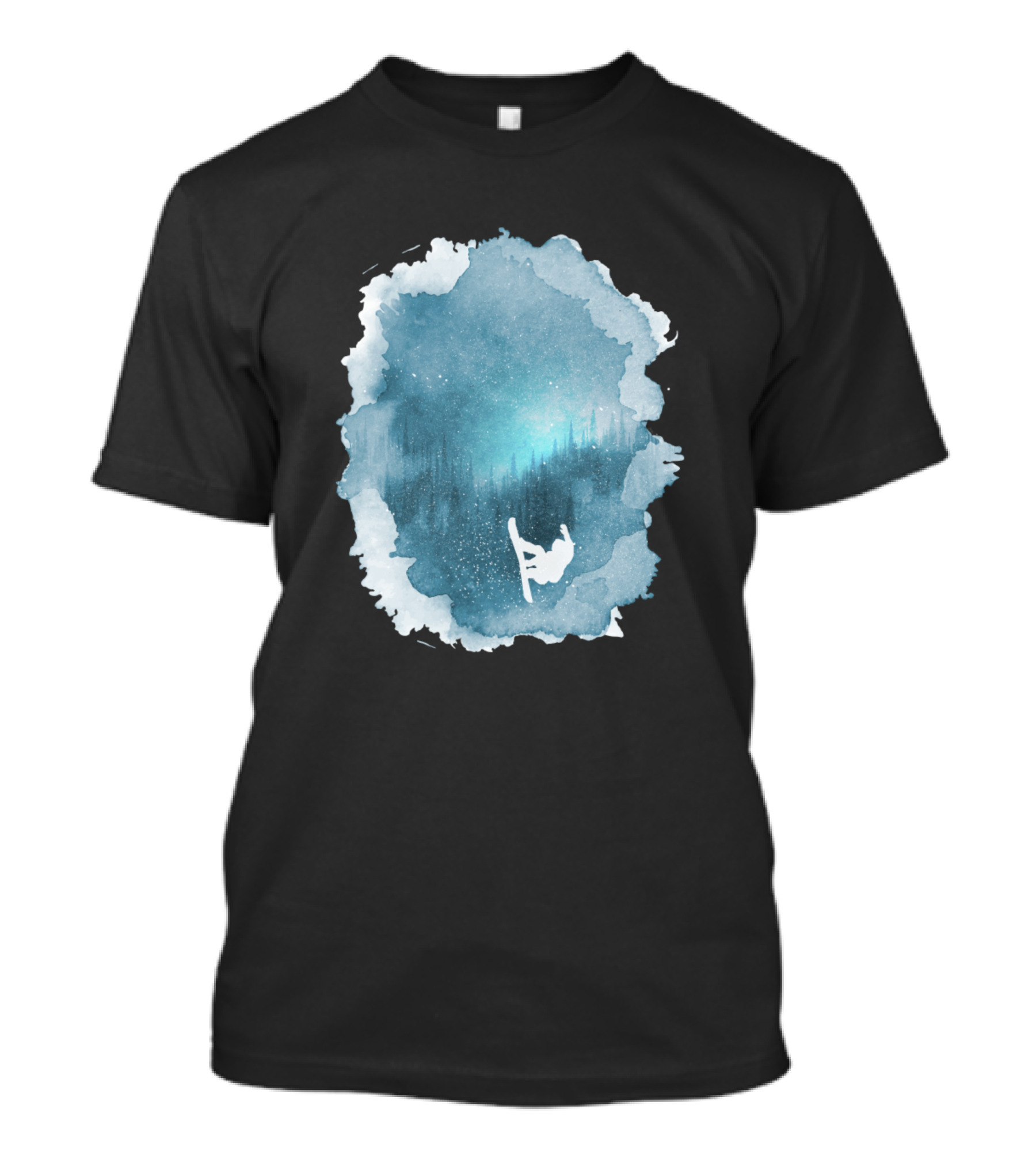 Snowboard Galaxy Silhouette Winter Forest Scene T-Shirt