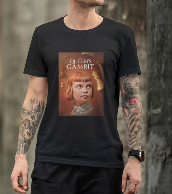 The Queen's Gambit Chess Portrait With Floating Pieces T-Shirt