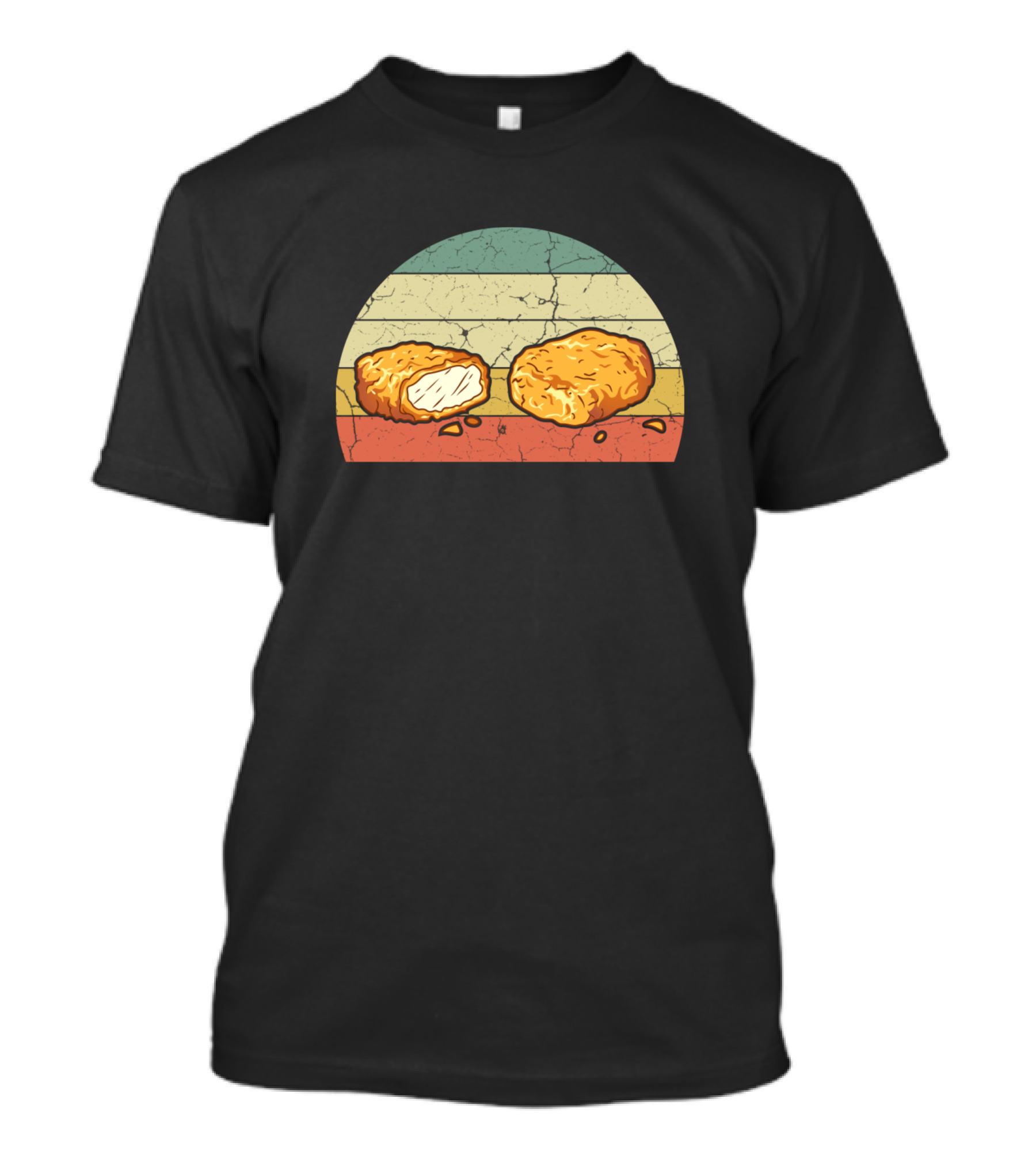 Vintage Retro Chicken Nuggets Striped Arch T-Shirt