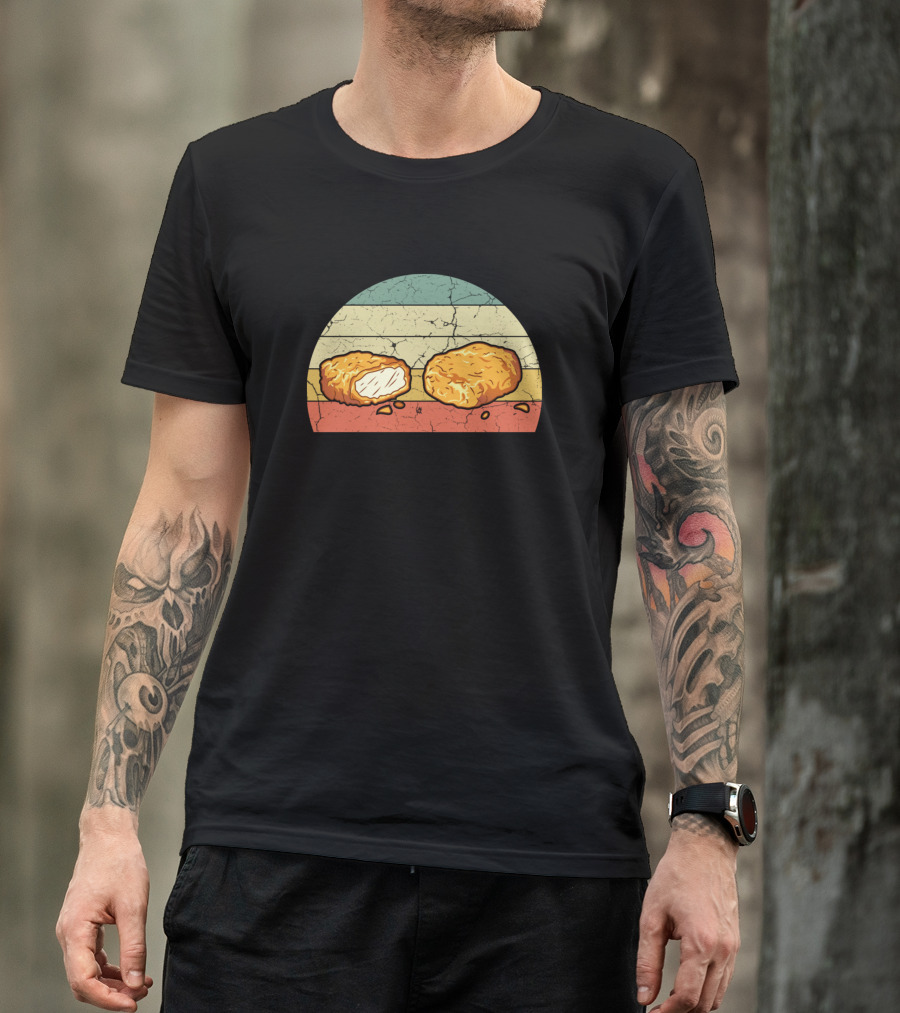Vintage Retro Chicken Nuggets Striped Arch T-Shirt
