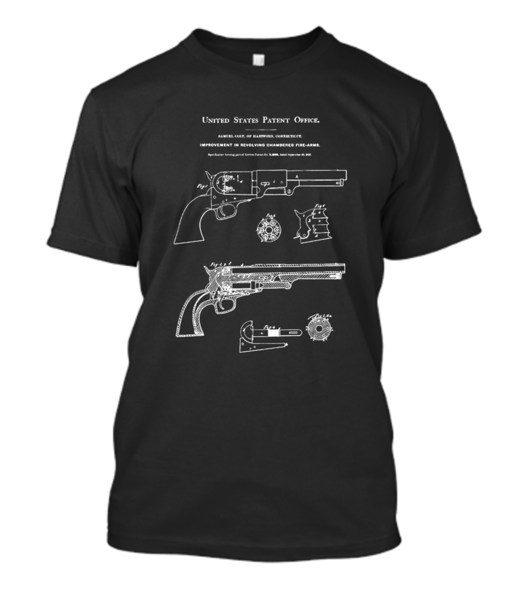 United States Patent Office Samuel Colt 1850 Revolving Fire-Arms Blueprint T-Shirt
