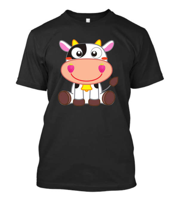 Cows Strawberry Cow Pillow Pet Sticker Mask 281 Cartoon Smiling Cow With Strawberry Cheeks T-Shirt