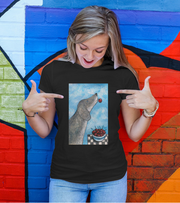 Funny Dog Balancing Cherry Blue Sky Bowl Of Cherries T-Shirt