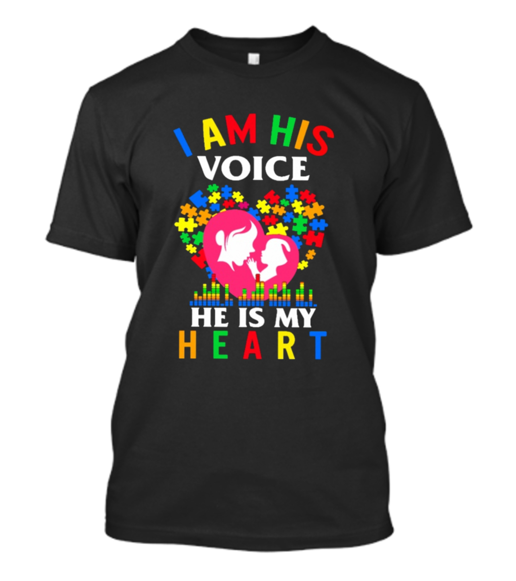 I Am His Voice He Is My Heart Awareness Puzzle Heart T-Shirt