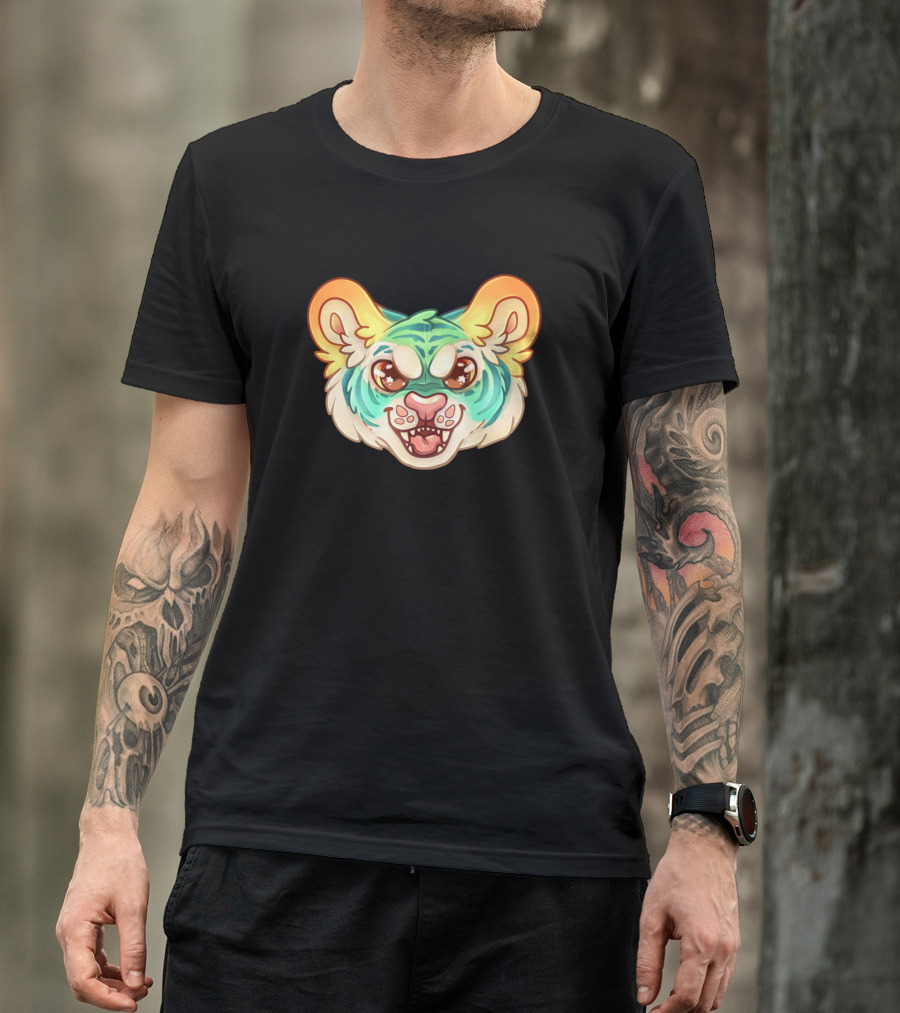Tiger Vivid Colorful Cartoon Face T-Shirt