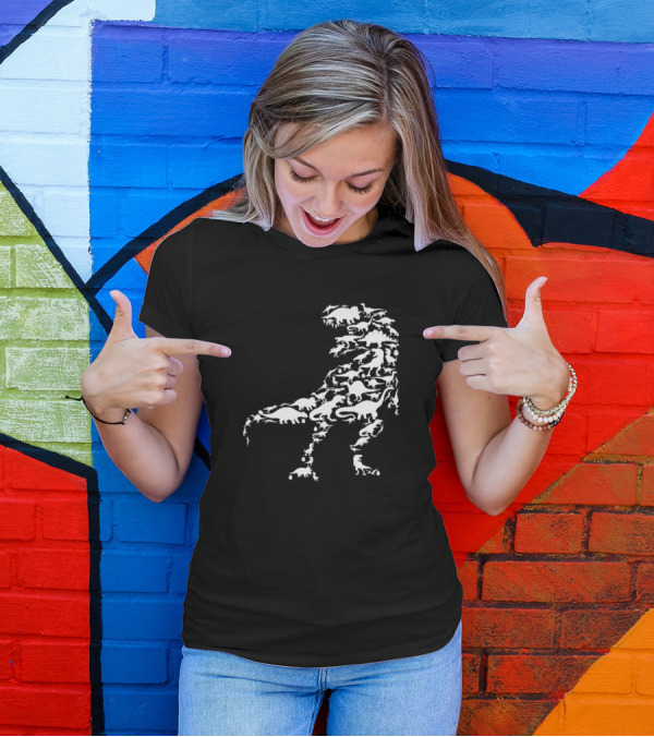 Dinosaur Silhouette Formed By Various Dinosaur Species T-Shirt