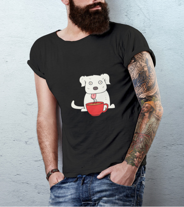 Dogs And Coffee With A White Dog And Red Cup T-Shirt