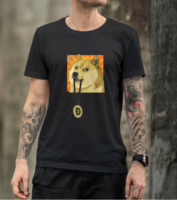 Dogecoin Ready To Run With Leash And Coin T-Shirt