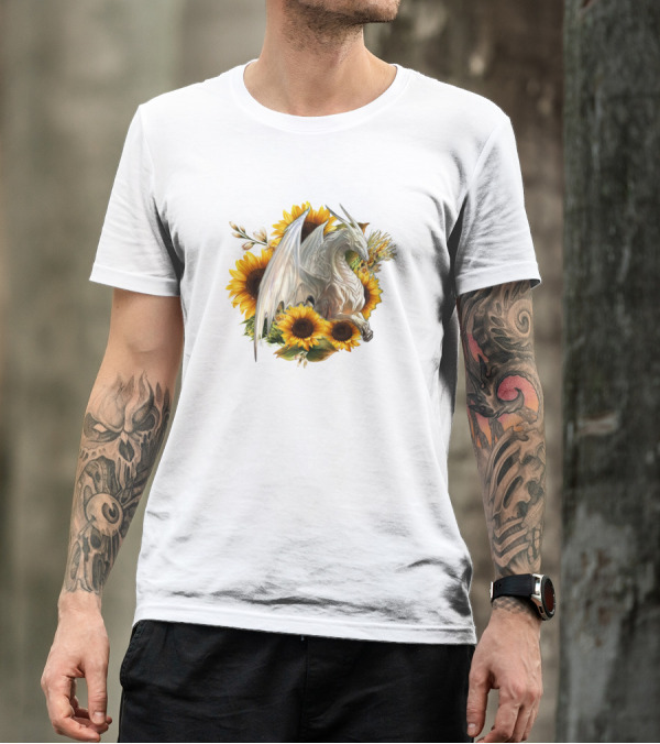 Dragon With Sunflowers And Flowers T-Shirt