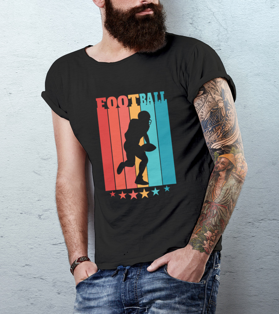Football Player Quarterback Silhouette Vintage Stripes Retro Stars T-Shirt
