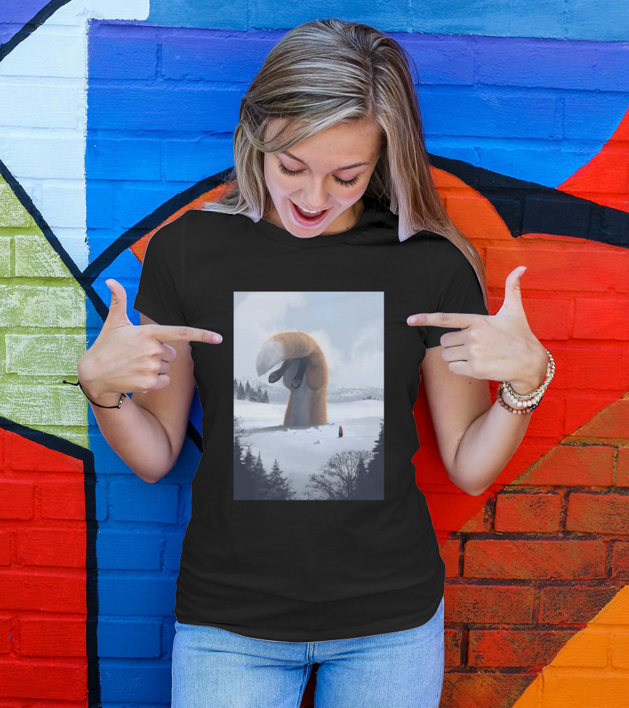 Giant Fox Tail In Snowy Landscape With Lone Figure T-Shirt