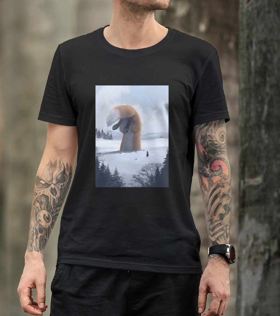 Giant Fox Tail In Snowy Landscape With Lone Figure T-Shirt