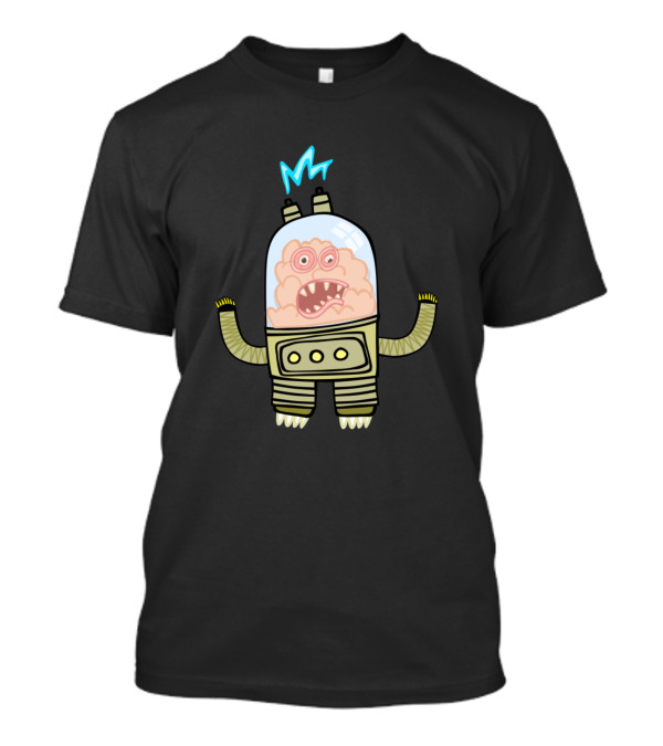 Funny Brain Monster Robot With Lightning Bolt T-Shirt