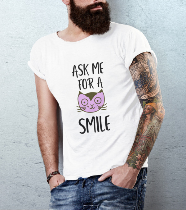 Ask Me For A Smile Funny Cat Face T-Shirt