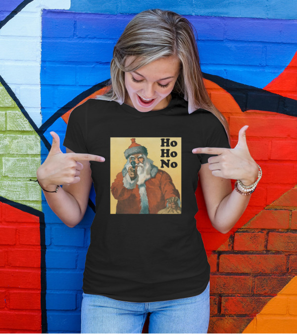 Funny Christmas Santa Claus Ho Ho No Vintage Style Santa Holding Bag T-Shirt
