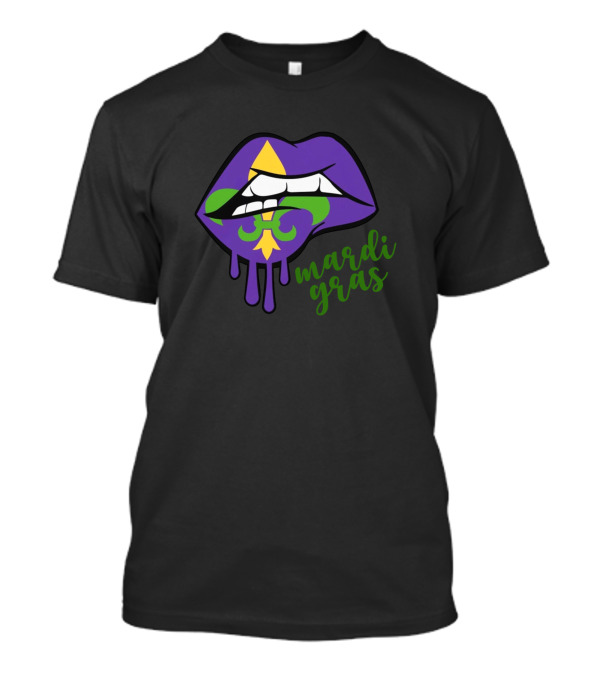 Mardi Gras Lips With Fleur De Lis And Beads Dripping T-Shirt